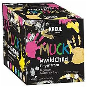 KREUL Mucki 2300 - #wildChild Hoogwaardige vingerverfset met 8 x 150 ml verfblikken op waterbasis Heldere kleuren, geschikt voor kinderen vanaf 2 jaar