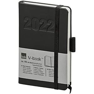 bsb Bsb V-Book, 980130095, agenda, weekplanner, zakagenda, boekagenda, 2021, afmetingen: ca. A6, zwart, zacht kunstleer, met elastiek, 1 week = 2 pagina's, bsb V-Book, 980130095