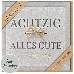 80. Geburtstag Nature Cards unverpackte Gl&#252;ckwunschkarte mit Umschlag 80 Schleife Alles Gute