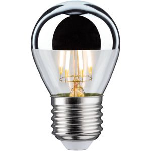 Paulmann 28668 LED-lamp, druppelvorm, gloeidraad, 4,8 W, spiegelkop, zilver, 2700 K, warm wit, dimbaar, E27, zwart