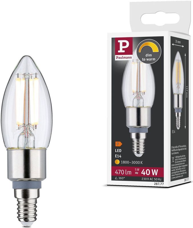 Paulmann - Filament-Kaarslamp - 5 Watt - Oogvriendelijk - Dimbaar