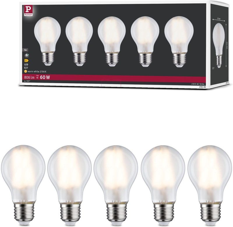 Paulmann - Filament LED - E27 - Warm Wit - 5 Stuks - Mat Glas