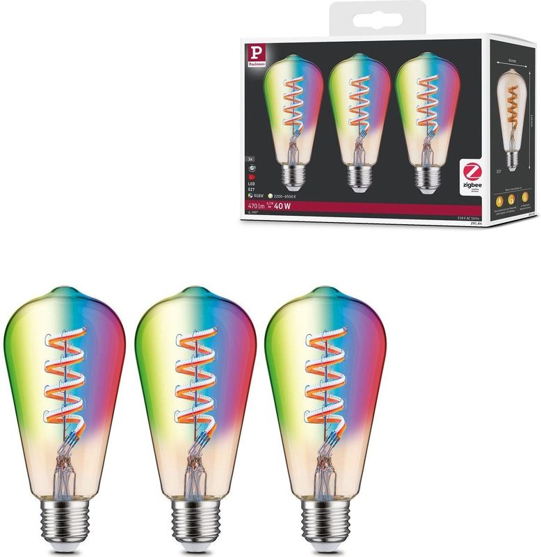 Zigbee - Filamentlampen - 3-Pack - RGBW - E27 - 470 lm