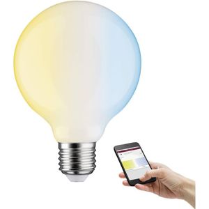 Paulmann 50396 LED lamp filament G95 globe Smart Home Zigbee tunable white 7W dimbaar lichtbron opaal goudlicht tot daglichtwit 2200-6500K E27,1 stuk(1er-pakket)