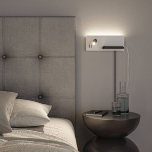 Paulmann 71102 Serra USB C led-wandlamp 2700 K 650 lm / 200 lm 230 V 5,5 / 1 x 2,6 W dimbaar mat wit mat zwart leeslamp muur