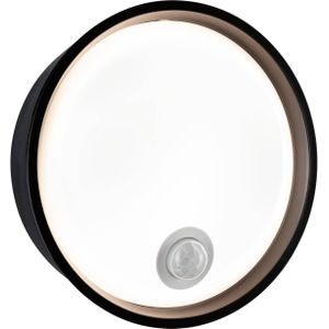 LED-wandarmatuur voor buiten Platomo Schemergestuurde bewegingsmelder (IR) zeewater bestendig IP44 rond 180mm 3000K 14,5W 1200lm 230V Zwart Kunststof