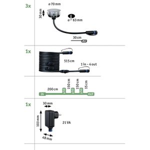 Paulmann Ledinbouwlamp Plug & Shine Vloer Basisset IP67 2200K 3x2W 21VA Zilver (3 stuks)