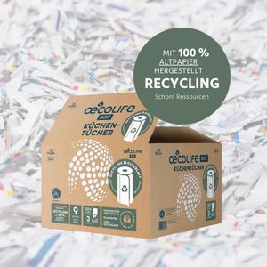 oecolife Recycling Keukendoeken, 9 rollen à 200 vellen, kortblad, keukenrollen, grote verpakking, plasticvrij, duurzaam, huishoudrollen, multifunctionele doeken, papieren handdoeken, keukenpapier