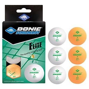 Donic-Schildkröt Elite tafeltennisballen 1 ster, kwaliteit Poly 40+, 6 stuks in blisterverpakking, 3 x wit/3 x oranje, 608511, Eén maat