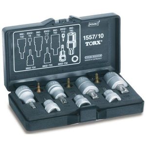 HAZET Gereedschapset 1557/10 | 1/4 inch (6,3 mm) vierkant hol, 3/8 inch (10 mm) vierkant hol, 1/2 inch (12,5 mm) vierkant hol | Binnen-TORX-profiel | 10-delig