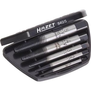 HAZET schroefextractorset 840/5 | 5-delig in praktische kunststof doos | Made in Germany - Linkshandige schroefextractor voor het losdraaien en verwijderen van vastzittende of gebroken schroeven.