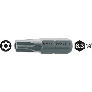 HAZET Bit 2223-T7H · 1/4 inch (6,3 mm) zeskant massief · Tamper resistant TORX-profiel · SW T7H