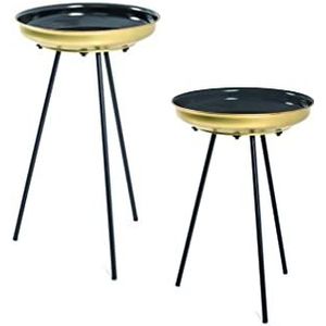 Haku meubilair 2-delige set tafel, buisstaal, zwart-goud, Ø: 38 x 56 cm