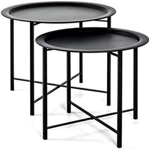 Haku Möbel 2-delige set tafel, buisstaal, zwart, H 44/49 x Ø 52/62 cm