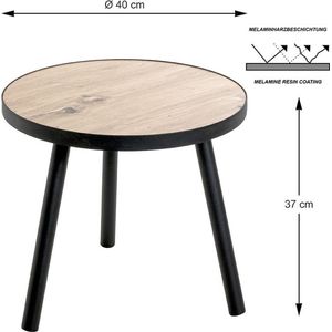 Bijzettafel - Metaal zwart + Eiken imitatie decor - H 37cm / DIAM 40cm