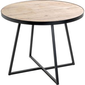 Bijzettafel / Salontafel - Kruispoot - Metaal zwart - Eiken decor - H 48cm / DIAM 60cm