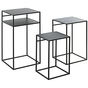 HAKU Möbel Set van 3 bijzettafels, metaal, zwart, L 26 x D 26 x H 42 cm/B 30 x D 30 x H 50 cm/L 34 x D 34 x H 64 cm