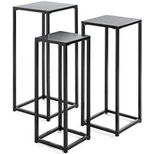 HAKU Möbel Set van 3 bloemzuilen, metaal, zwart, L 22 x D 22 x H 61 cm/L 26 x D 26 x H 66 cm/B 30 x D 30 x H 71 cm