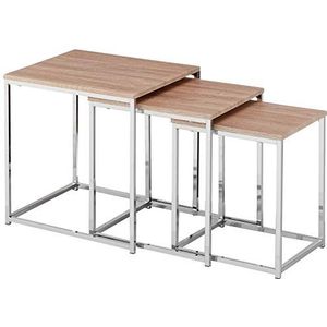 HAKU Möbel 33083 3-delige tafel, 29/34/39 x 29/34/39 x 36/39/42 cm, chroom/licht eiken