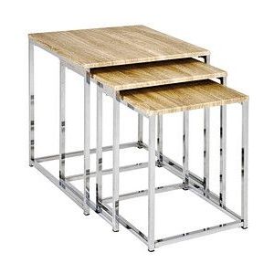 Verchroomd - Bijzettafelset - Bruin - MDF - Set van 3 Tafeltjes