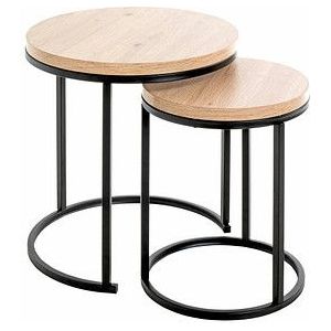 Set van 2 Bijzettafels - Bruin - Zwart - MDF - Metaal