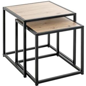 HAKU Möbel Bijzettafel set van 2, MDF, eiken, zwart, D 40 x B 40 x H 41 cm