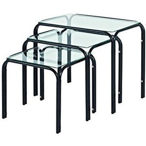 Haku-Möbel 3 stuks glazen tafel tafel veiligheidsglas helder glas tafel zwart 50 x 40 x 8 cm