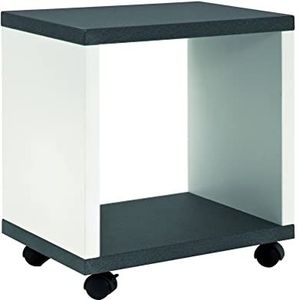 HAKU Möbel Bijzettafel op wielen granietlook, wit, MDF - Maat: B 43 cm x H 48 cm x D 30 cm, Stijl: Modern
