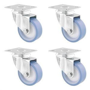 Wagner Eco 02155000 set van 4 zachte zwenkwielen Ø 50 mm, hoogte 70 mm, verzinkt staal, blauw/wit, schroefplaat 50 x 50 mm, maximale belasting 50 kg/wiel