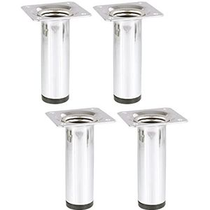 Wagner meubelpoot tafelpoot meubelvoet Classic Retro 4-delige set Stelpootjes - Ø 30 x 100 mm, geïntegreerde schroefplaat 60 x 60 mm, binnendraad Ø 10 mm, verchroomd staal - 12151004
