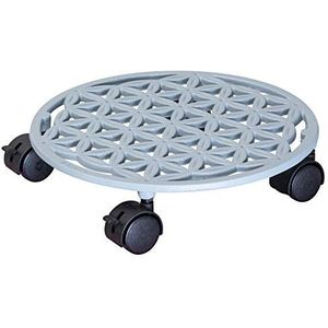 WAGNER Plantentrolley BUBBLE Ø 29 x 6,5 cm I Bloementrolley voor binnen + buiten I Containertrolley van gietijzer, papyruswit, met 2 onderbrekingen I Draagvermogen 20 kg - 20091901