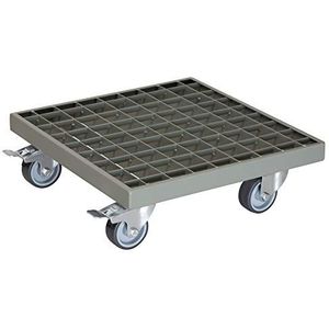 WAGNER Plantentrolley INDUSTRIAL STYLE 29 x 29 x 9,5 cm I Bloementrolley voor binnen + buiten I Plantenpottenrolley gecoat stalen rooster, grijs I 2 remmen I Draagvermogen 200 kg - 20701601