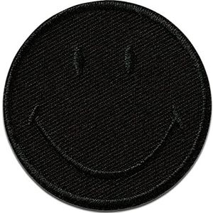 Mono Quick Smiley © Zwart - Lapjes Appliqués overdrukplaatjes Applicaties opnaaien opstrijken Lap Patches, Maat: 5 x 5 cm