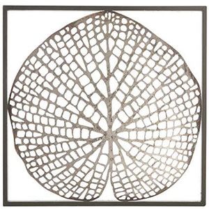Casablanca - Metalen blad wanddecoratie - antiek zilver in donkerbruin frame, 1 zilveren blad