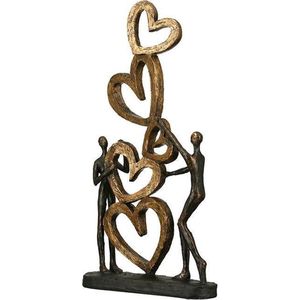 Bronzen Beeld - Gouden Hart Piramide - Antieke Afwerking - Zwarte Basis