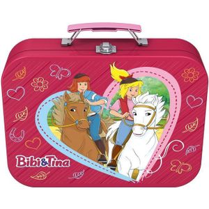 Schmidt Spiele 56509 Bibi en Tina, 4 kinderpuzzel in metalen koffer, 2 x 100 en 2 x 150 stukjes
