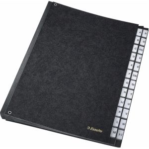 Esselte 629997 lessenaarsmap (A4, 24 vakken, 24 plastic tabbladen met insteekkaartjes, A-Z, kijkgaten, zwart hard karton) zwart