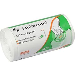 DEISS Vuilniszakken 80L – 50 stuks – Wit, Hygiënisch en Stevig – Polyethyleen Afvalzakken voor Professioneel en Huishoudelijk Gebruik – Voor Kantoren, Badkamers en Keukens