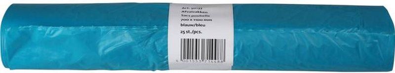 Vuilniszak 20 micron, ft 70x1100x0,020mm HDPE recycled, blauw, rol van 25 stuks