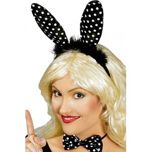 Verkleed diadeem paashaas/bunny oren - stippen - zwart/wit - one size