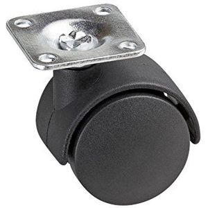 Metafranc Dubbele rol Ø 40 mm - 38 x 38 mm plaat - kunststof wiel - hard loopvlak - glijlagers - 20 kg draagkracht/transportrol/meubelrol/containerrol / 800100