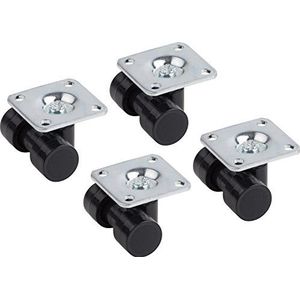 Metafranc Dubbele rol Ø 20 mm - 42 x 42 mm plaat - kunststof wielen - hard loopvlak - glijlagers - 25 kg draagkracht - 4 stuks/transportrol/meubelrol/containerrol / 802810