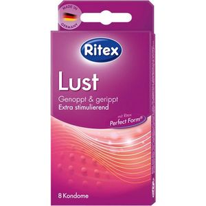 Ritex - Lust - Condooms - 8 Stuks - Genopt en Geribbeld - Natuurkautschuklatex