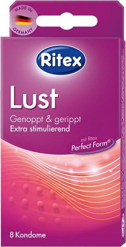 Ritex - Lust - Condooms - 8 Stuks - Genopt en Geribbeld - Natuurkautschuklatex