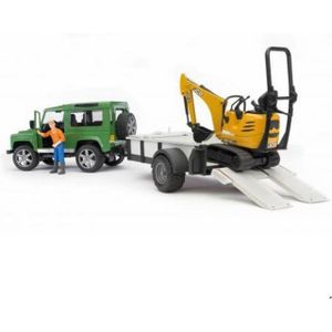 Bruder Landrover + Aanhanger met Graafmachine