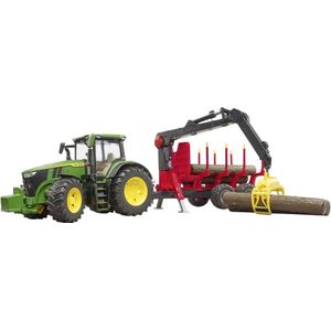 Bruder John Deere 7R 350 met Houttrailer en 4 Boomstammen