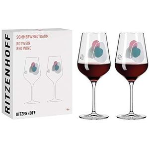 Ritzenhoff 3601001 rode wijnglas 500 ml – serie Zomerwendtraum Set nr. 1 – 2 stuks met aquarelcirkels – Made in Germany