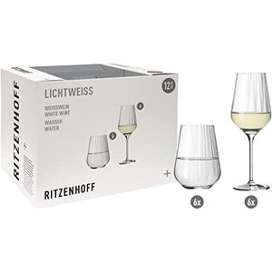 Ritzenhoff 6111010 Set witte wijn- en waterglazen - serie stergeslepen - 12 stuks voor 300 ml, stijlvol - Made in Germany, transparant