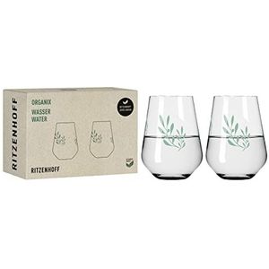 RITZENHOFF 3923001 Waterglas 500 ml set van 2 – Organix nr. 1 – organische kleur groen, 45% gerecycled glas – Made in Germany
