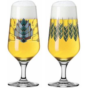 Ritzenhoff 6201001 Set van 2 bierglazen 374 ml - Brauchzeit F23-serie - met illustraties, meerkleurig - Made in Germany